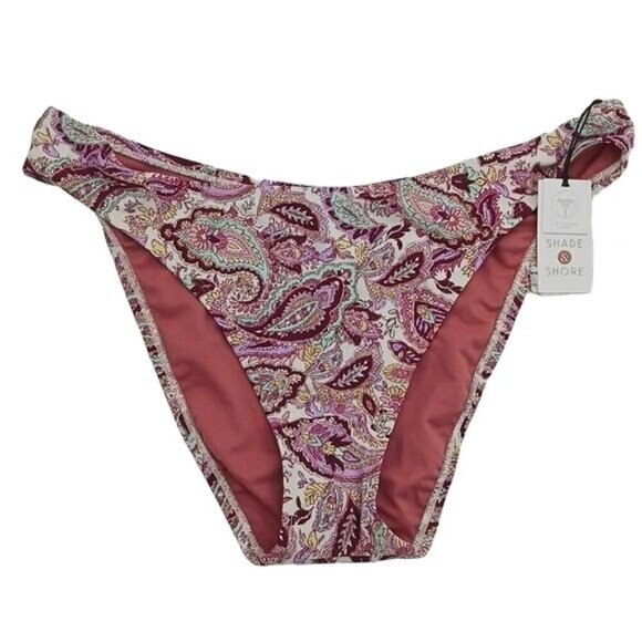 Shade & Shore Bikini Bottom Purple Pink Paisley Low Coverage Cheeky Size XL - Picture 1 of 5